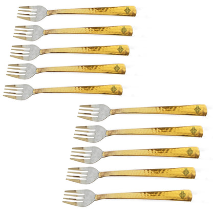 Steel Brass Fork With Hammered And Shine Finish Design