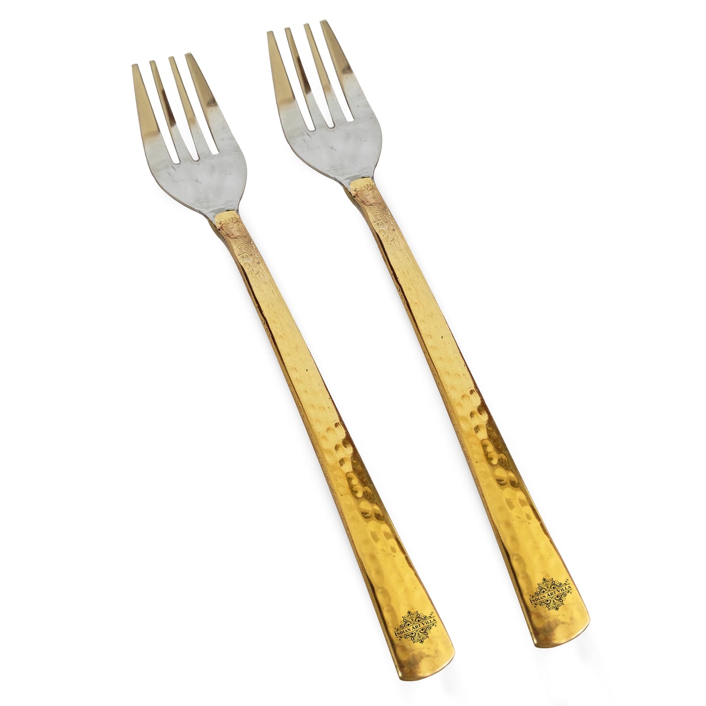 Steel Brass Fork With Hammered And Shine Finish Design