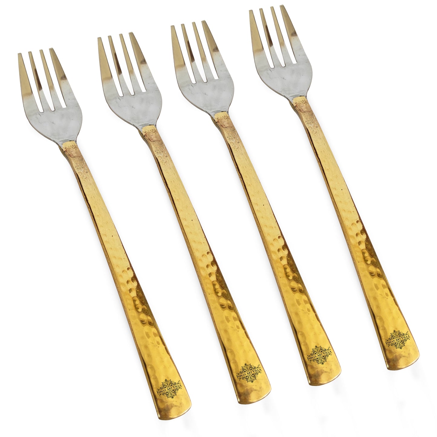 Steel Brass Fork With Hammered And Shine Finish Design