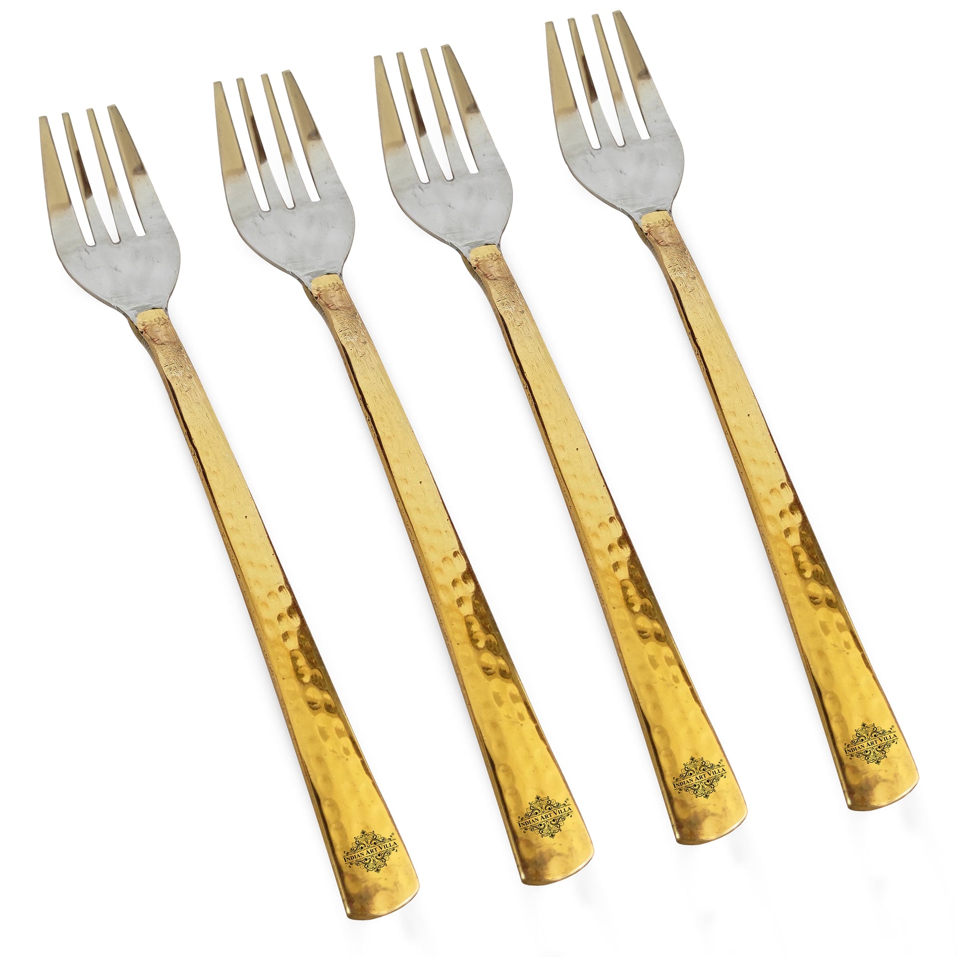 Steel Brass Fork With Hammered And Shine Finish Design