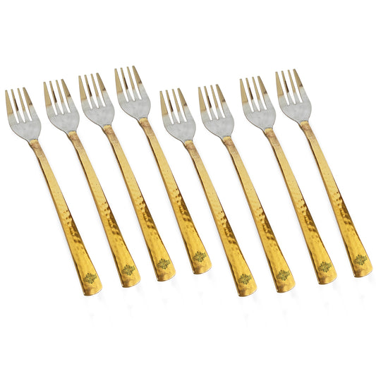 Steel Brass Fork With Hammered And Shine Finish Design