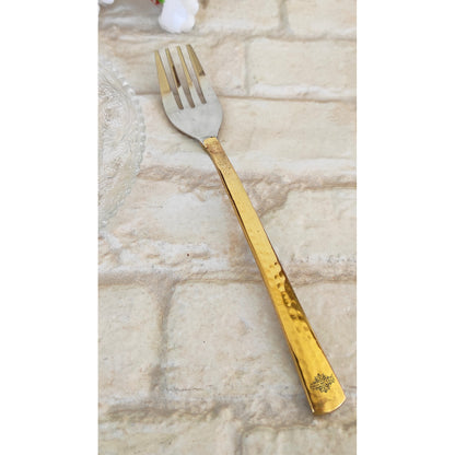 Steel Brass Fork With Hammered And Shine Finish Design