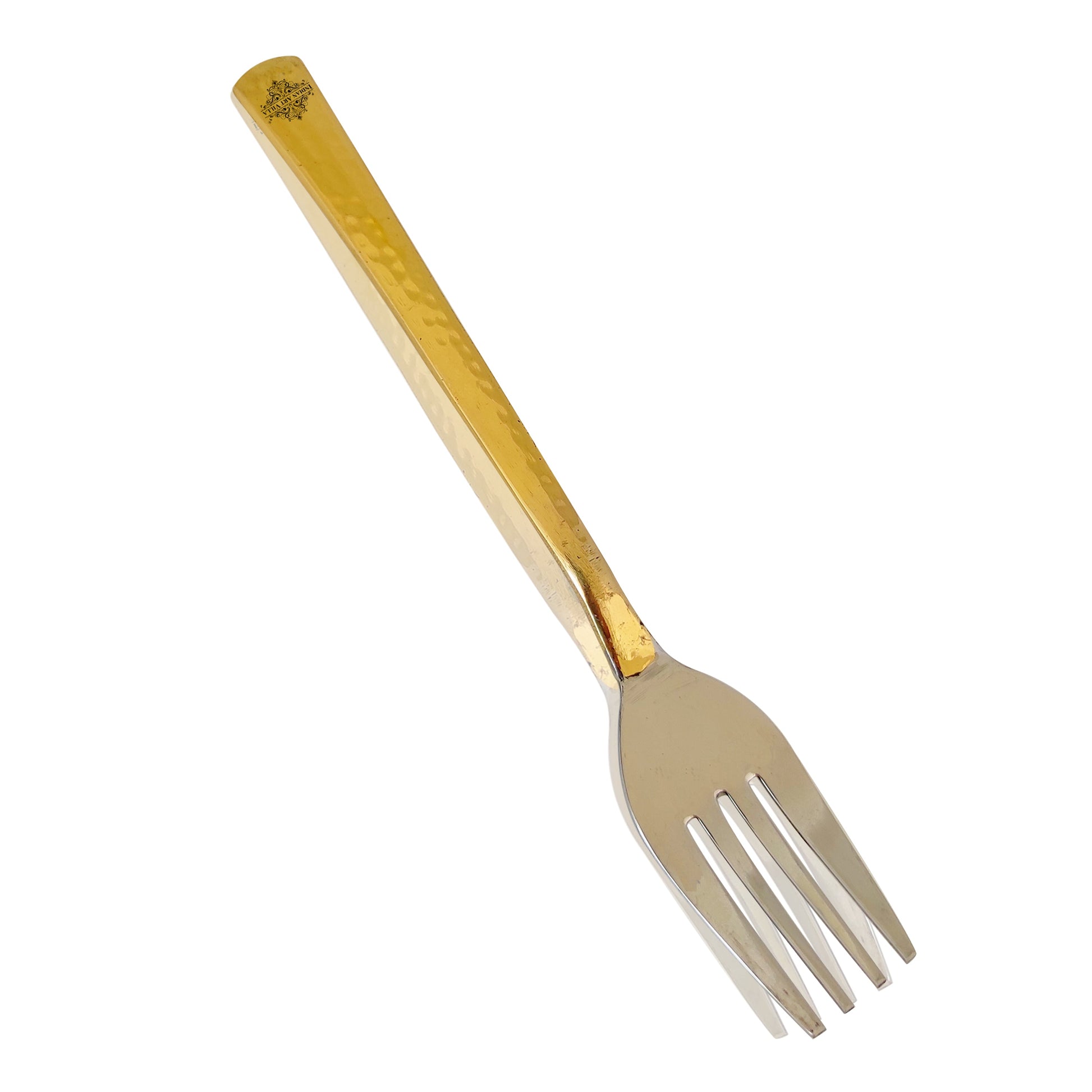 Steel Brass Fork With Hammered And Shine Finish Design