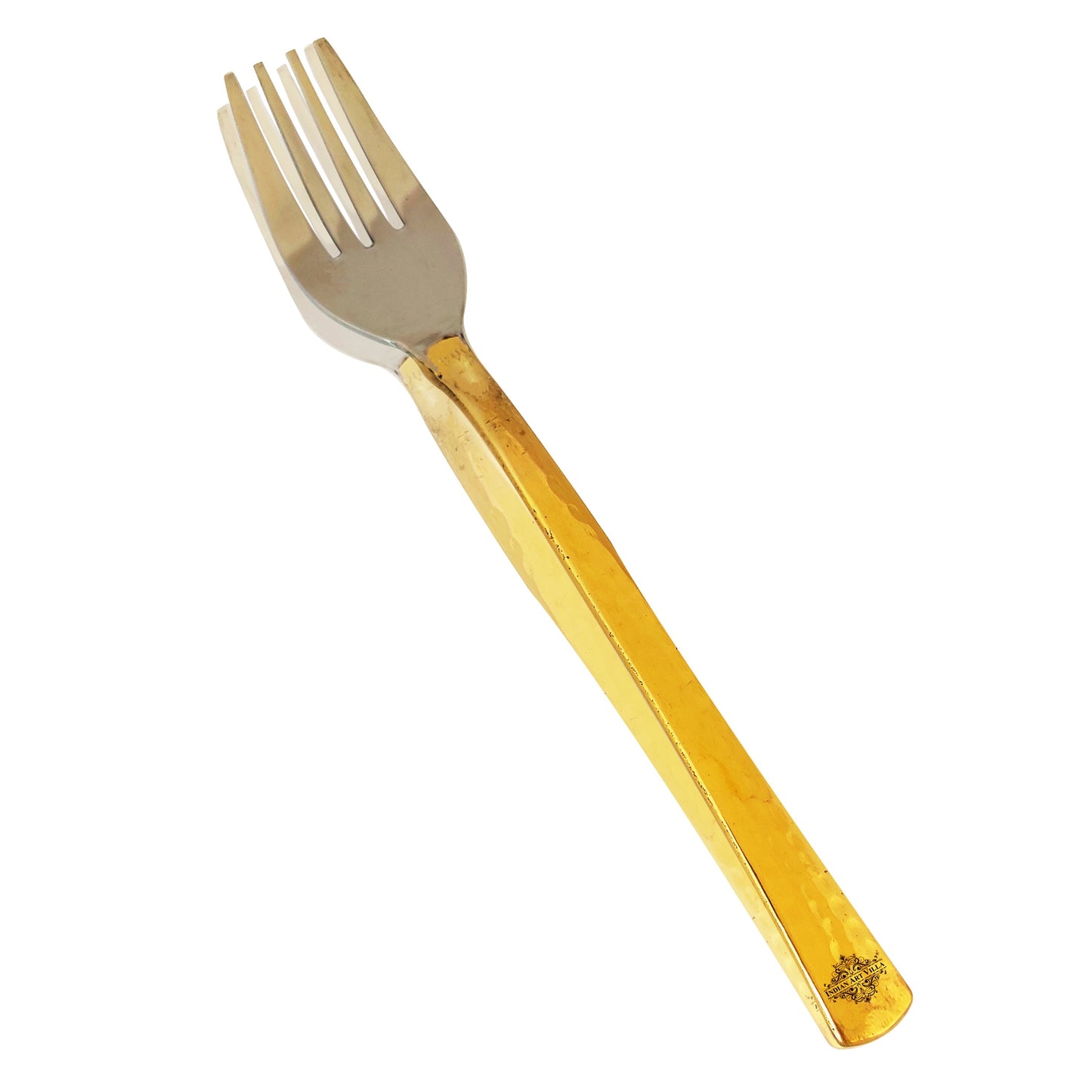Steel Brass Fork With Hammered And Shine Finish Design