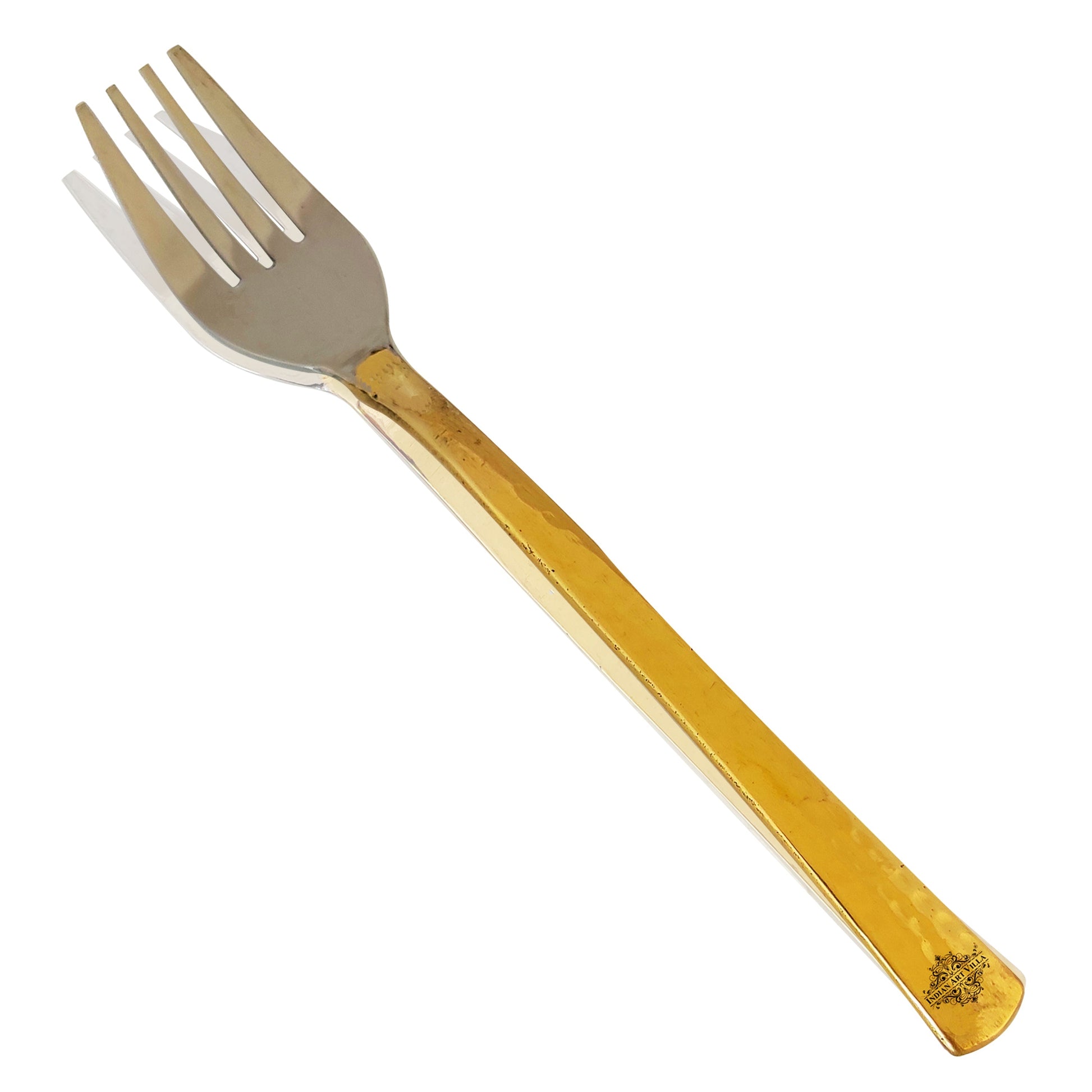 Steel Brass Fork With Hammered And Shine Finish Design