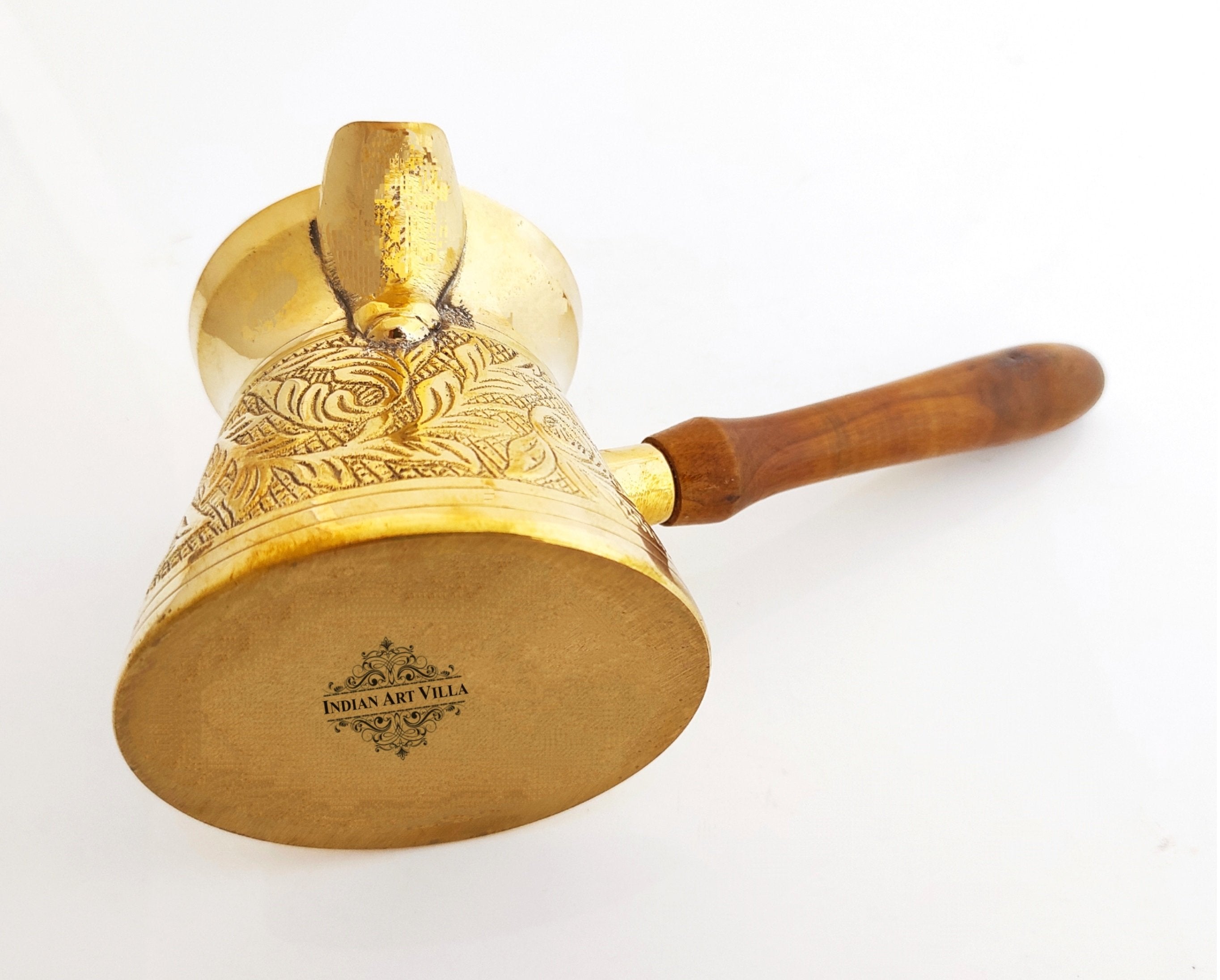 Brass Turkish Kettle Mug with wooden Handle, Coffee tea Mug Pourer, Leaf Design