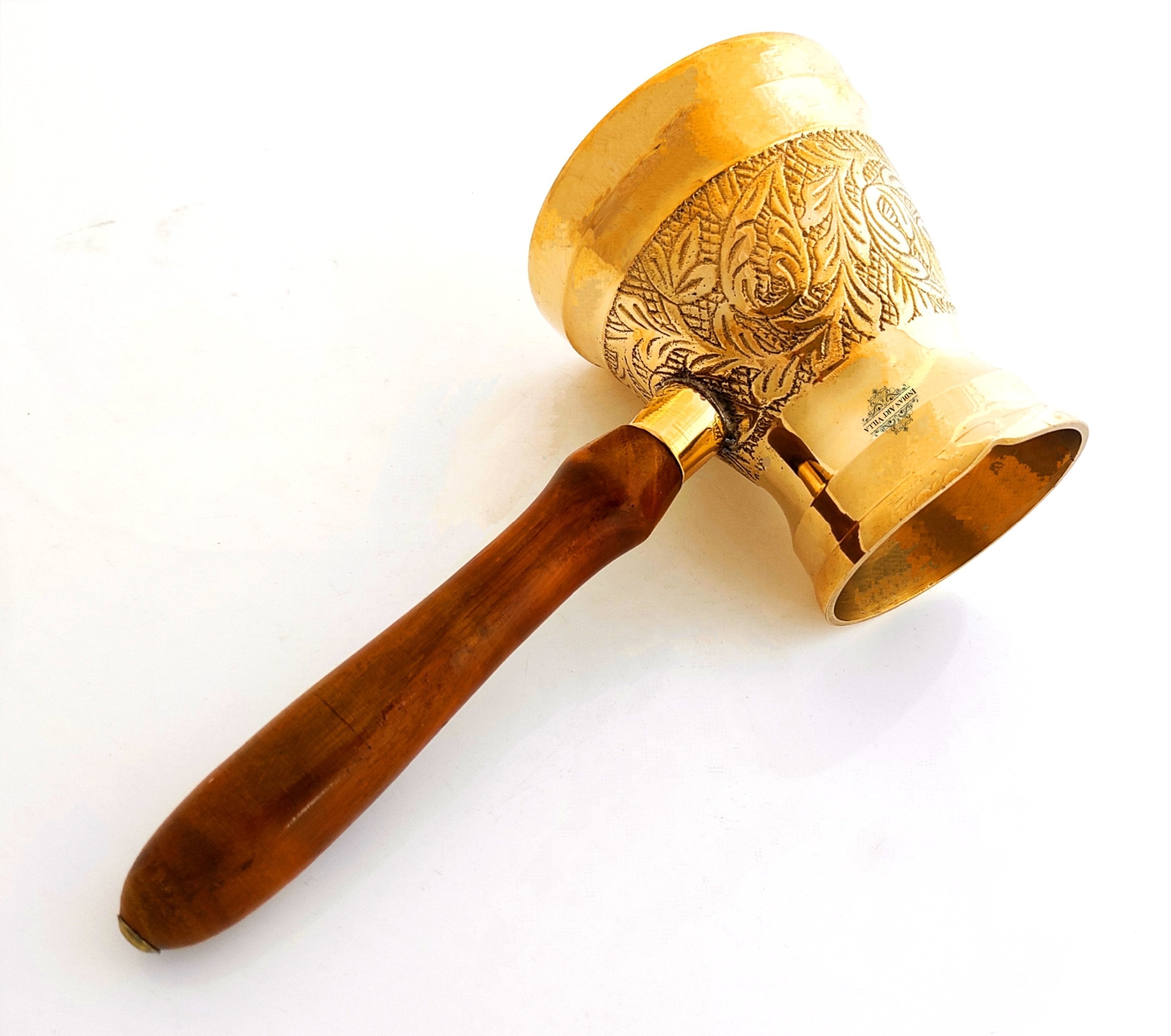 Pure Brass Turkish Kettle Mug with wooden Handle | Coffee / tea Mug Pourer