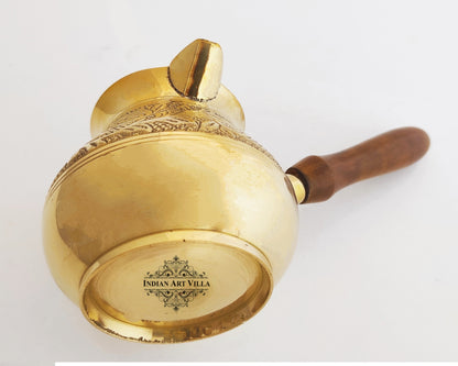Brass Turkish Kettle Mug with Wooden Handle, Coffee Tea Mug Pourer, Matka Pot Design