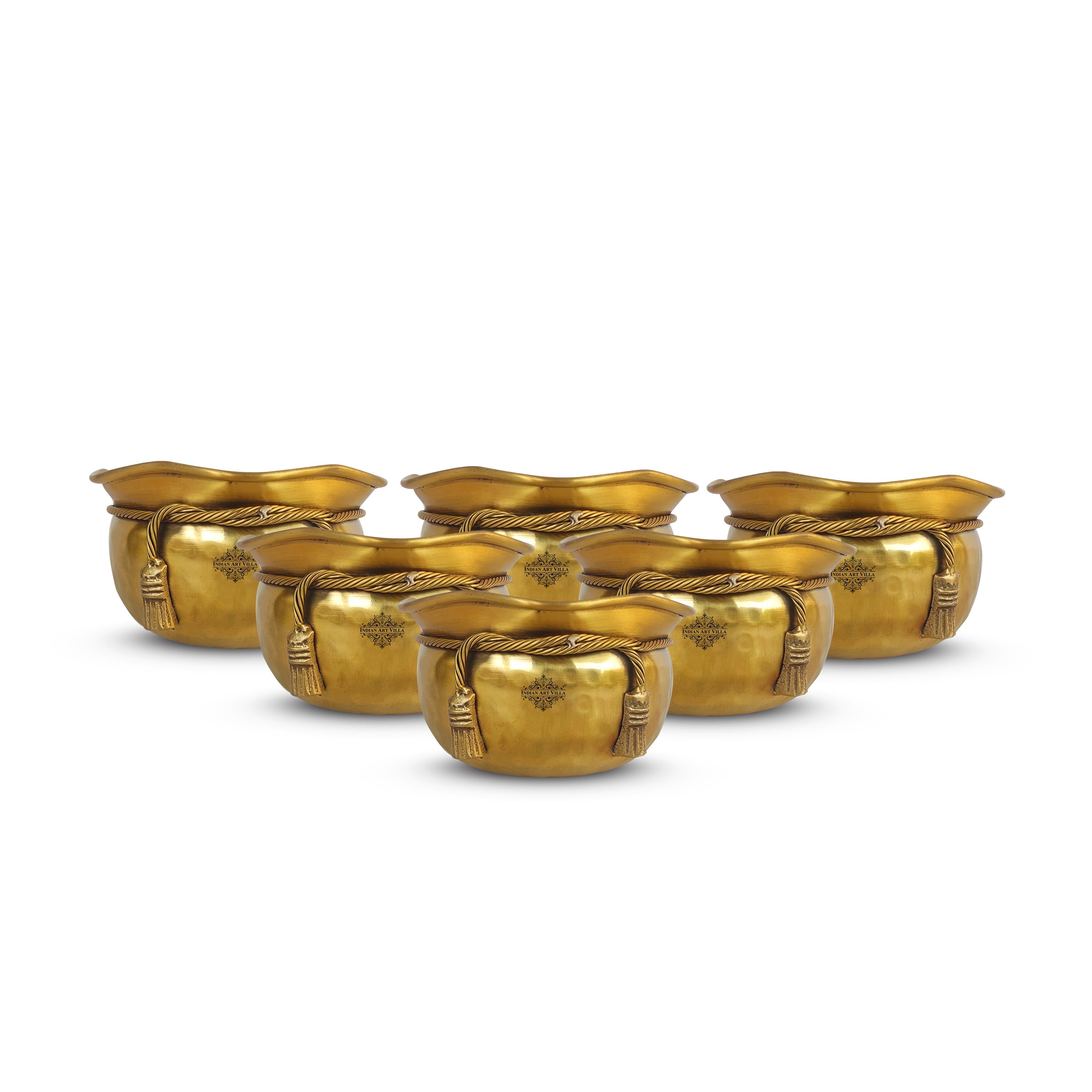 Pure Brass Matt Finish Hammered Design Multipurpose Bowl With Knot On Neck, Decorative Bowl for Home, Office and Table Decor, Volume-700 ML