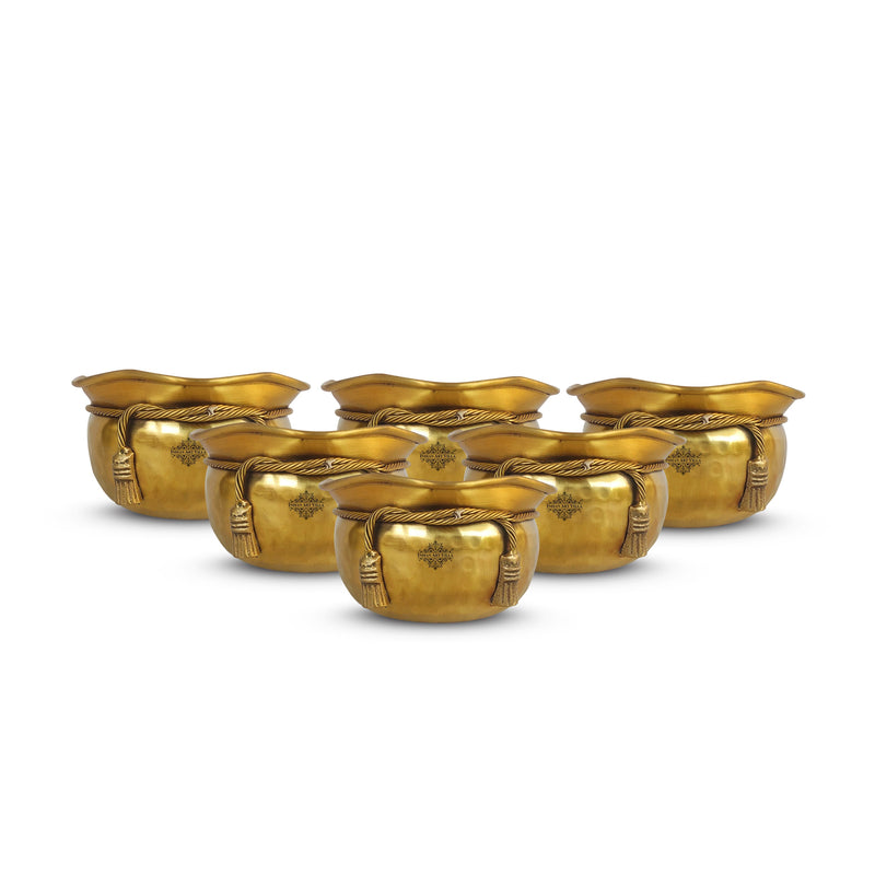 Pure Brass Matt Finish Hammered Design Multipurpose Bowl With Knot On Neck, Decorative Bowl for Home, Office and Table Decor, Volume-700 ML
