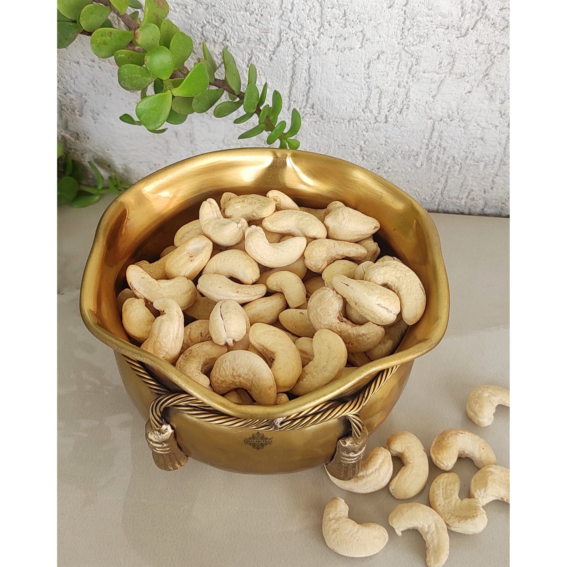 Pure Brass Matt Finish Hammered Design Multipurpose Bowl With Knot On Neck, Decorative Bowl for Home, Office and Table Decor, Volume-700 ML