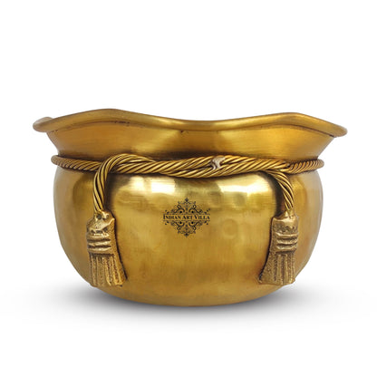 Pure Brass Matt Finish Hammered Design Multipurpose Bowl With Knot On Neck, Decorative Bowl for Home, Office and Table Decor, Volume-700 ML