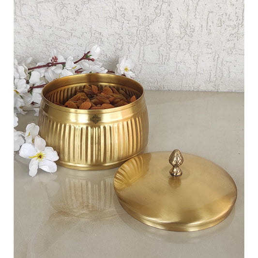 Pure Brass Lining Design Storage Box/Jar/Canister With Lid, Kitchen, Hotel & Restaurants, Volume-1200 ML