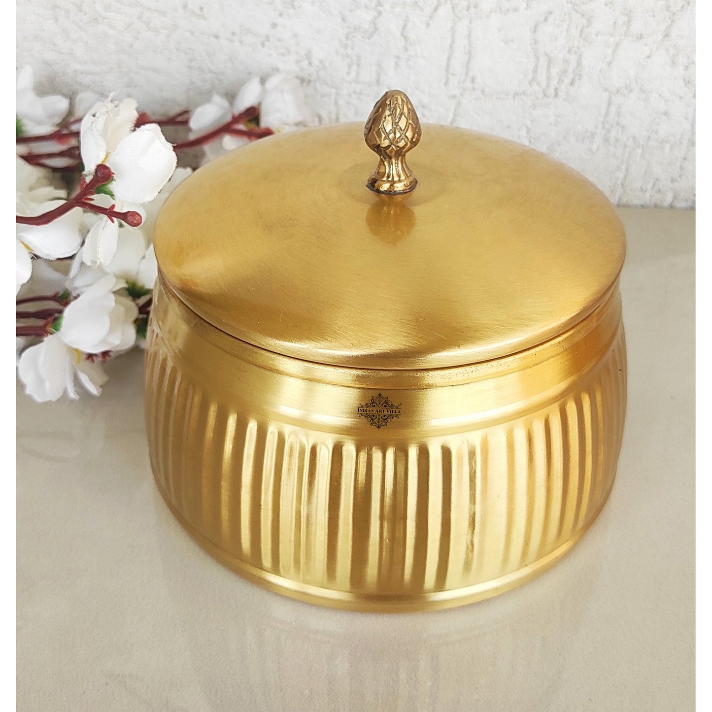 Pure Brass Lining Design Storage Box/Jar/Canister With Lid, Kitchen, Hotel & Restaurants, Volume-1200 ML