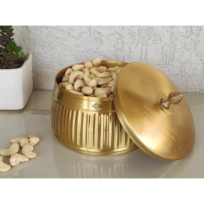 Pure Brass Lining Design Storage Box/Jar/Canister With Lid, Kitchen, Hotel & Restaurants, Volume-1200 ML