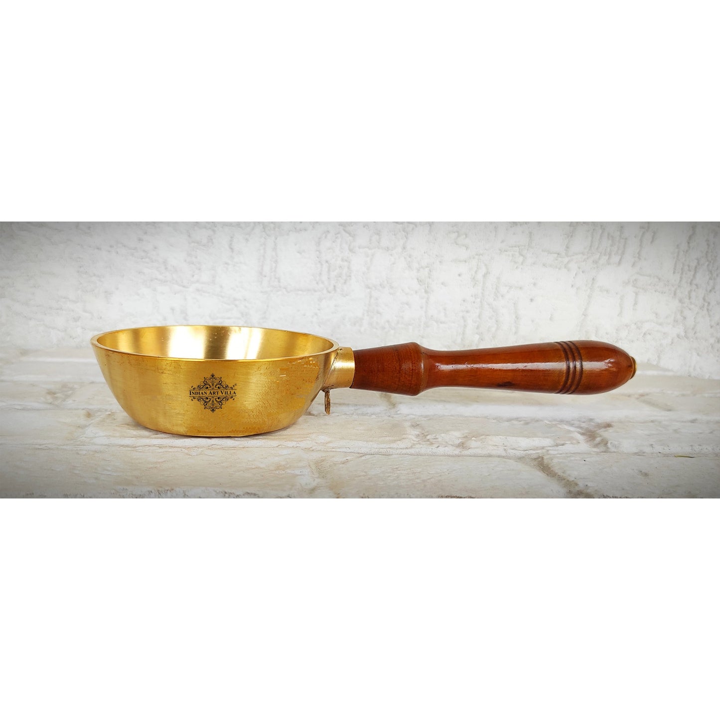 Brass Matt Finish Oil Warmer Bowl With Wooden Handle, Length-22.86 cm