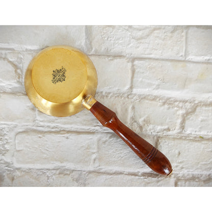 Brass Matt Finish Oil Warmer Bowl With Wooden Handle, Length-22.86 cm