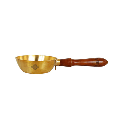 Brass Matt Finish Oil Warmer Bowl With Wooden Handle, Length-22.86 cm