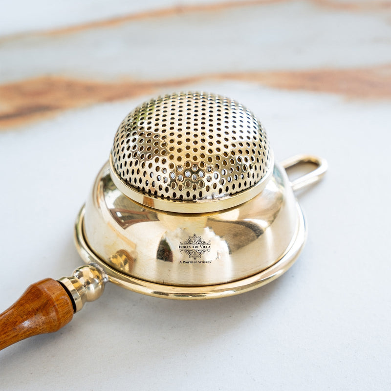 Brass Strainer/Chalni with wooden Handle,7.5 inch length