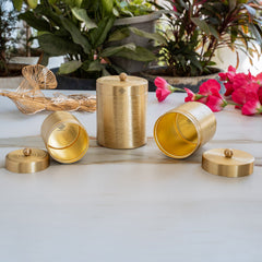 Brass Storage Containers Set of 3 wih Embossed Design, 1000 ML
