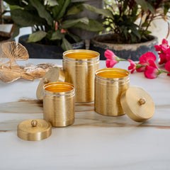 Brass Storage Containers Set of 3 wih Embossed Design, 1000 ML