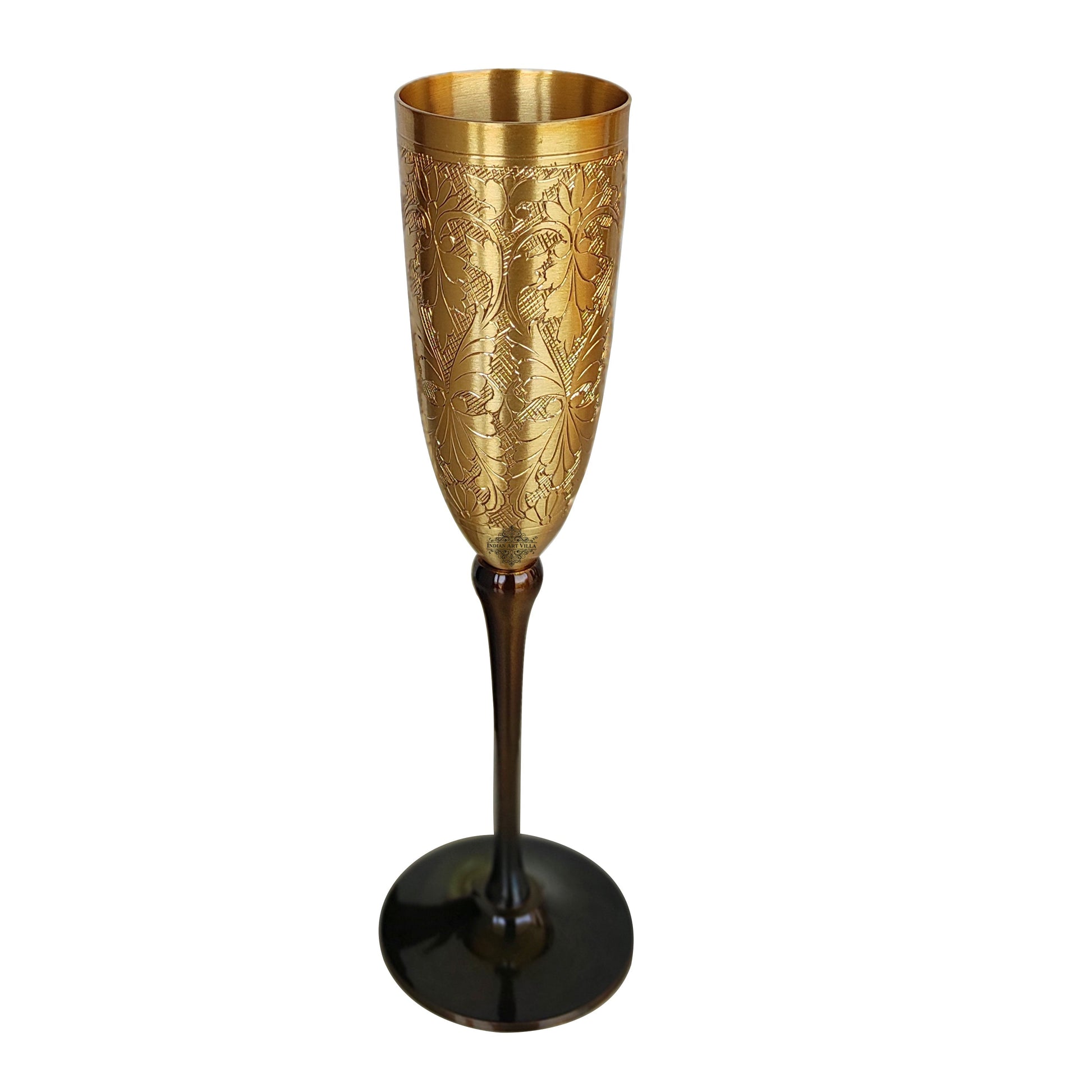 Brass Finish Embossed Design Flute Champagne Glass, Bareware, Bar Accessories & Tools For Bars, Catering Venues, Home, Office, Party, Hotels, Volume- 200 ML