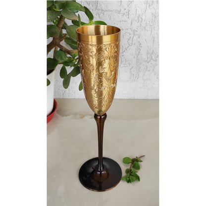 Brass Finish Embossed Design Flute Champagne Glass, Bareware, Bar Accessories & Tools For Bars, Catering Venues, Home, Office, Party, Hotels, Volume- 200 ML