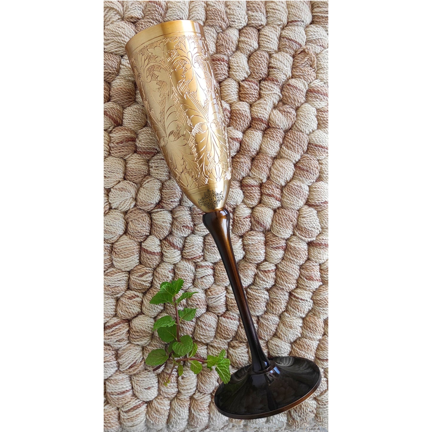 Brass Finish Embossed Design Flute Champagne Glass, Bareware, Bar Accessories & Tools For Bars, Catering Venues, Home, Office, Party, Hotels, Volume- 200 ML