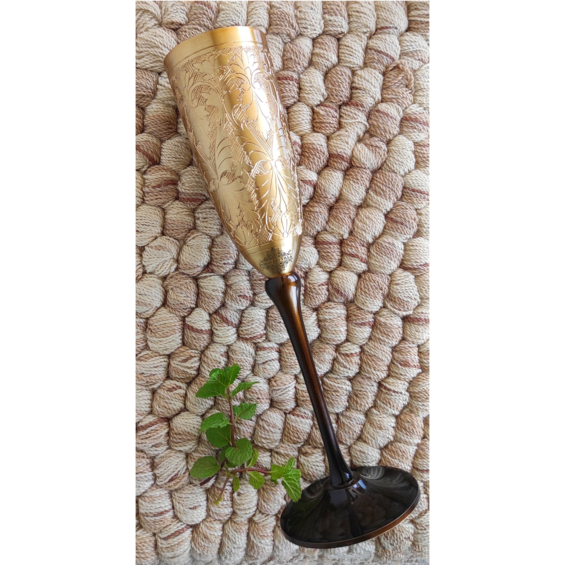 Brass Finish Embossed Design Flute Champagne Glass, Bareware, Bar Accessories & Tools For Bars, Catering Venues, Home, Office, Party, Hotels, Volume- 200 ML