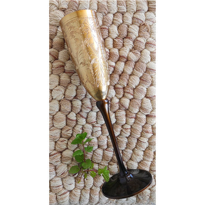 Brass Finish Embossed Design Flute Champagne Glass, Bareware, Bar Accessories & Tools For Bars, Catering Venues, Home, Office, Party, Hotels, Volume- 200 ML