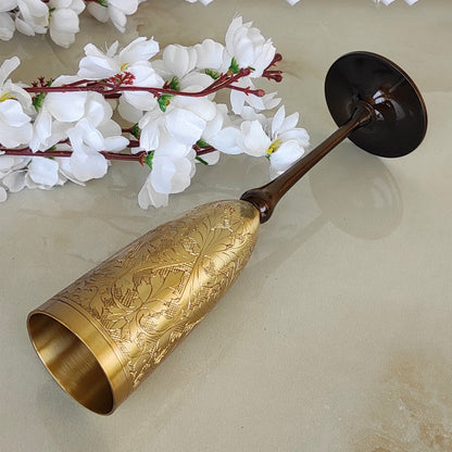 Brass Finish Embossed Design Flute Champagne Glass, Bareware, Bar Accessories & Tools For Bars, Catering Venues, Home, Office, Party, Hotels, Volume- 200 ML