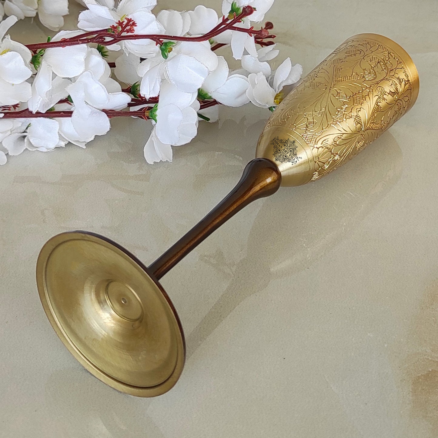 Brass Finish Embossed Design Flute Champagne Glass, Bareware, Bar Accessories & Tools For Bars, Catering Venues, Home, Office, Party, Hotels, Volume- 200 ML