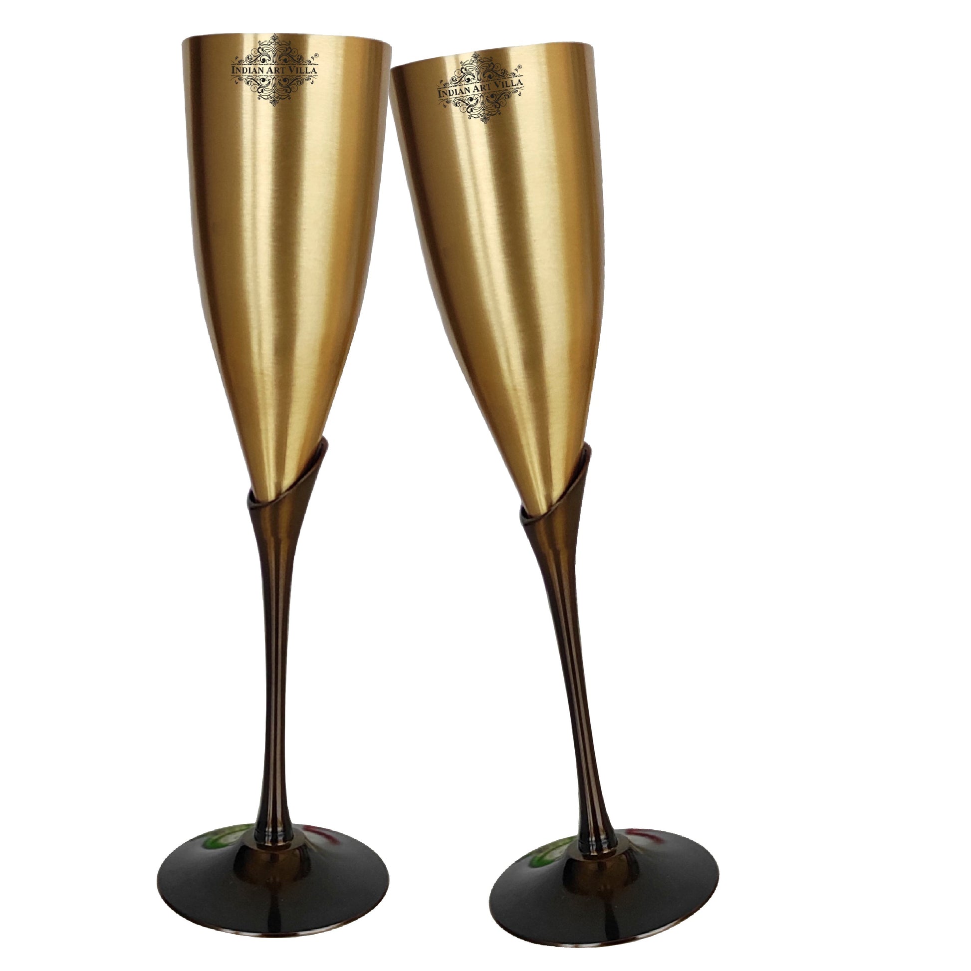 Brass Finish Embossed Design Flute Champagne Glass, Bareware, Bar Accessories & Tools For Bars, Catering Venues, Home, Office, Party, Hotels, Volume- 200 ML