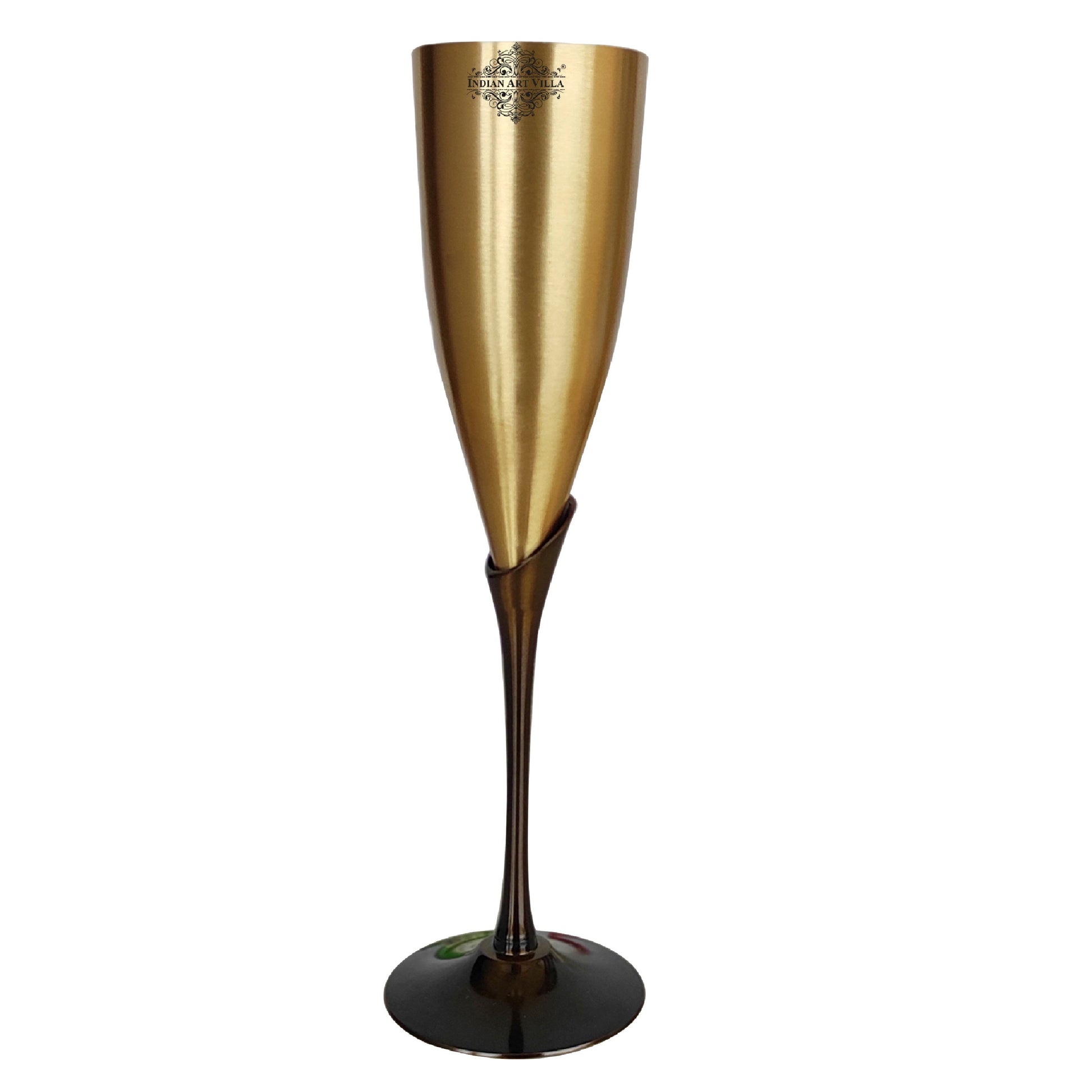 Brass Finish Embossed Design Flute Champagne Glass, Bareware, Bar Accessories & Tools For Bars, Catering Venues, Home, Office, Party, Hotels, Volume- 200 ML