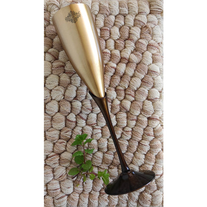 Brass Matt Finish Plain & Embossed Design Flute Champagne Two Glasses Gift Set With Black Velvet Box, Volume- 200 ML