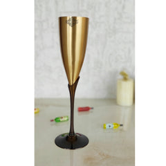 Brass Matt Finish Plain & Embossed Design Flute Champagne Two Glasses Gift Set With Black Velvet Box, Volume- 200 ML