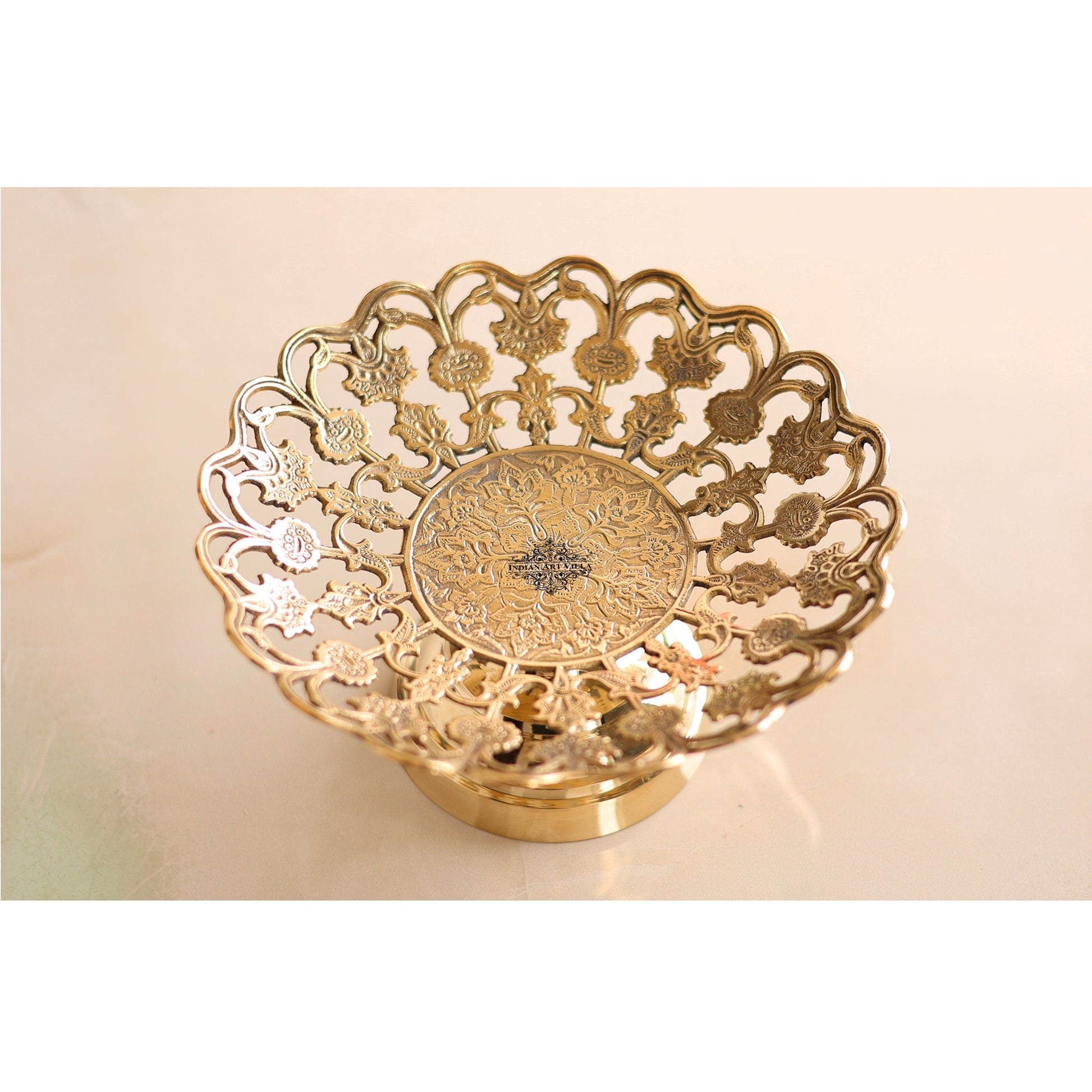 Brass Fruit Basket With Floral Jali Design, Serveware, Tabelware, Hotelware, Home Décor & Gift item, Size- 11.43 cm x 22.86 cm