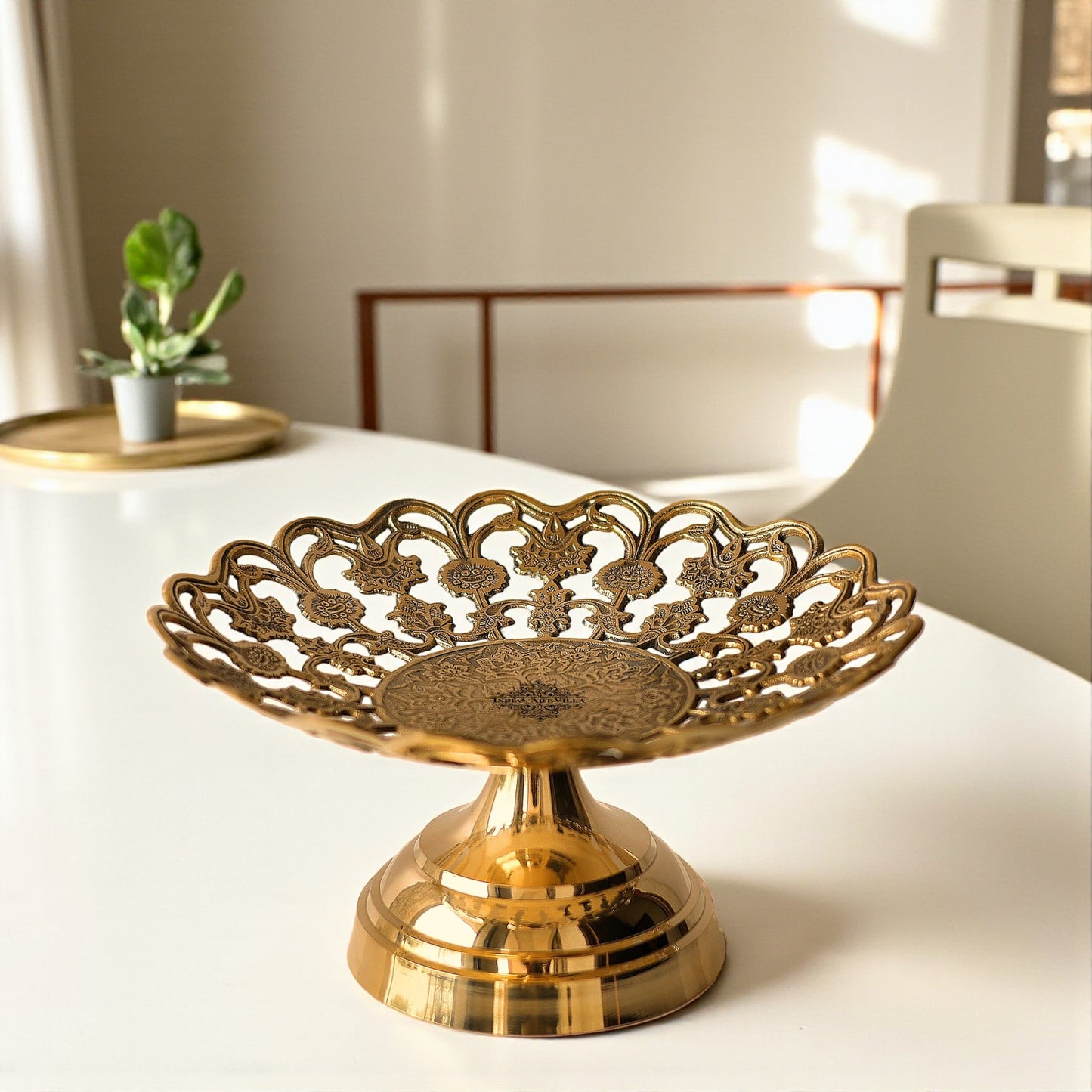 Brass Fruit Basket With Floral Jali Design, Serveware, Tabelware, Hotelware, Home Décor & Gift item, Size- 11.43 cm x 22.86 cm