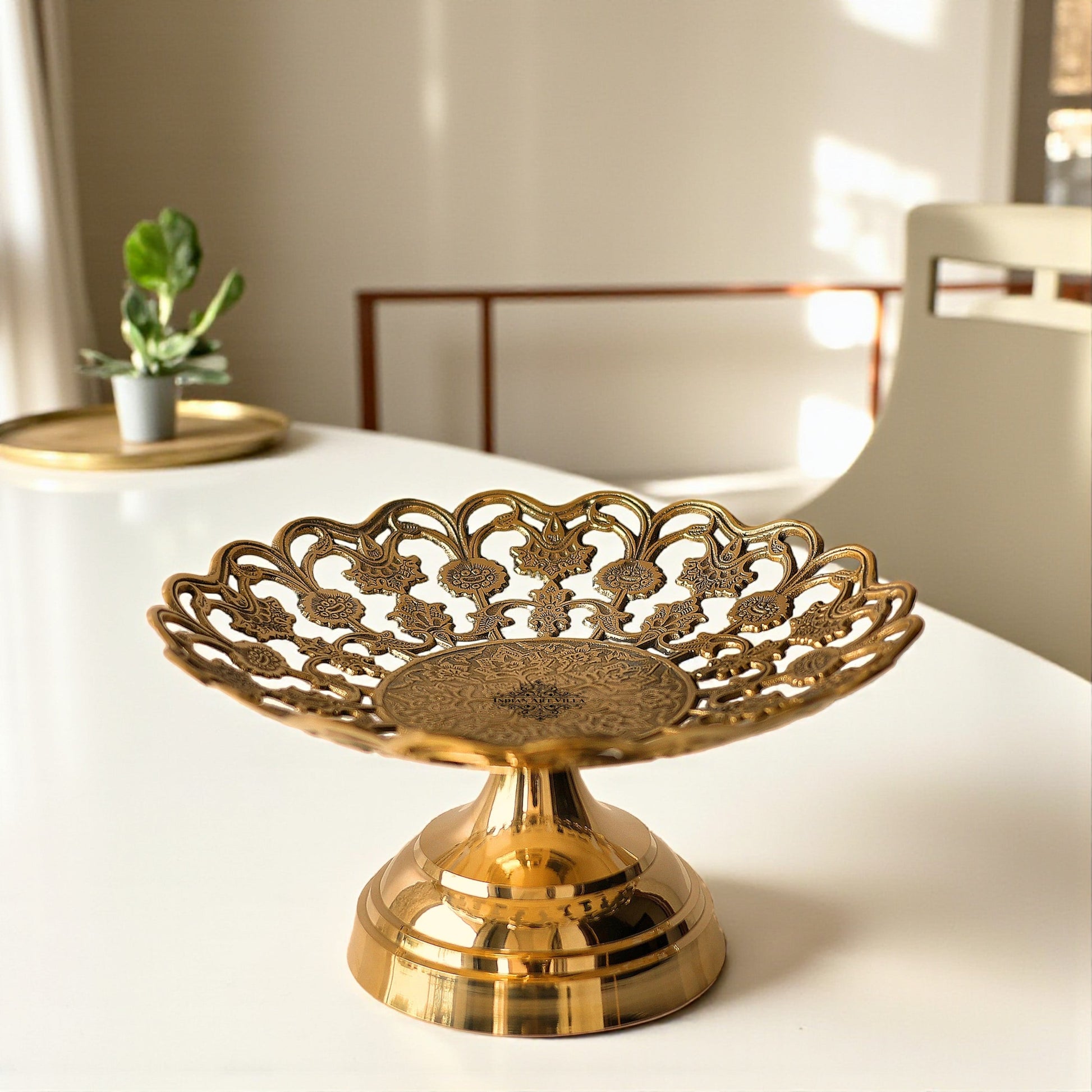 Brass Fruit Basket With Floral Jali Design, Serveware, Tabelware, Hotelware, Home Décor & Gift item, Size- 11.43 cm x 22.86 cm