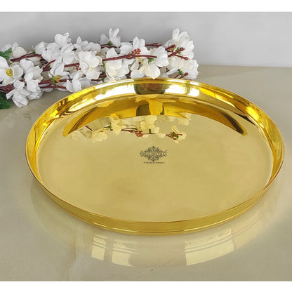 Pure Brass Shine Finish Lining Design Thali/Plate  Diameter-36.83 cm