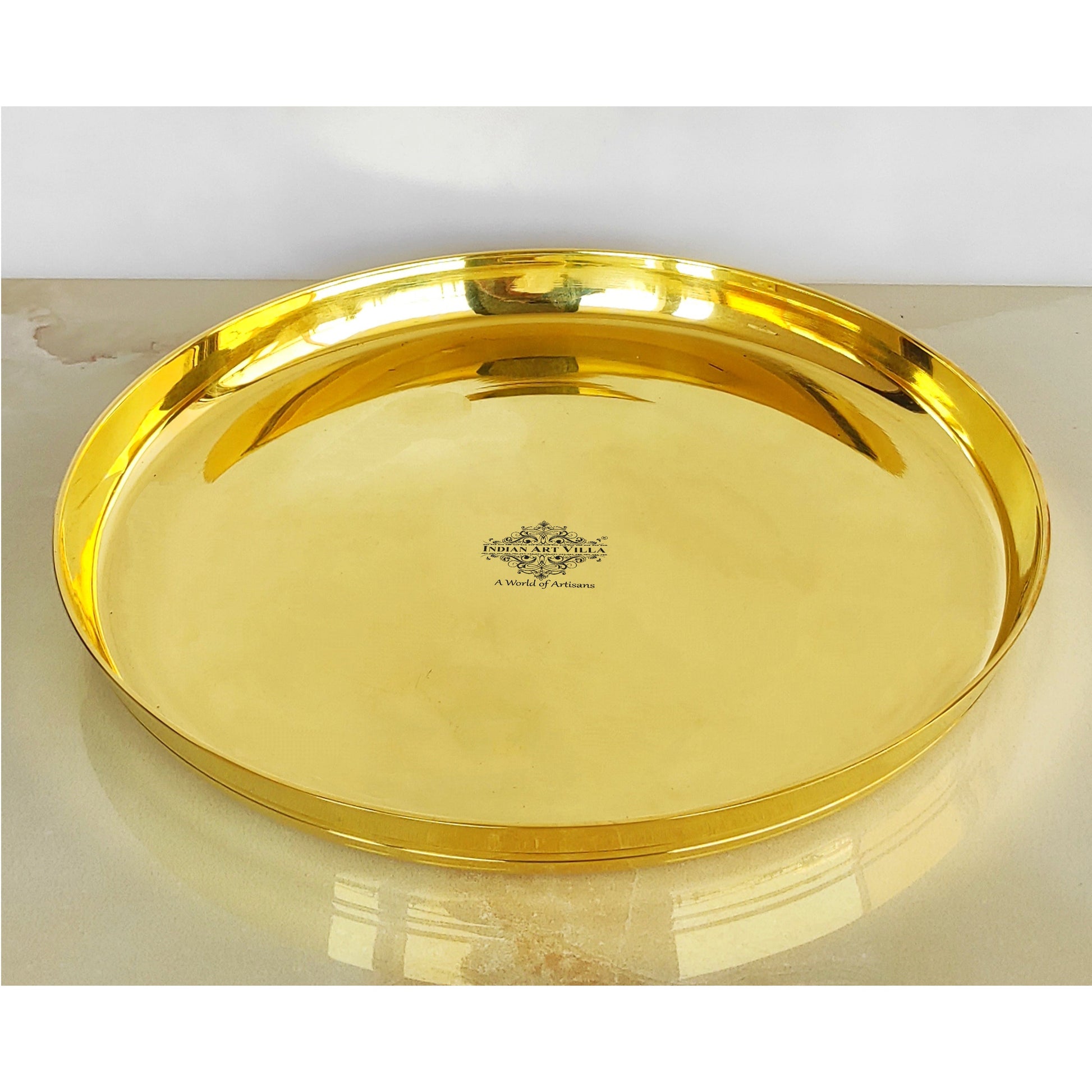 Pure Brass Shine Finish Lining Design Thali/Plate  Diameter-36.83 cm