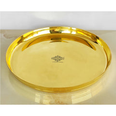 Pure Brass Shine Finish Lining Design Thali/Plate  Diameter-36.83 cm