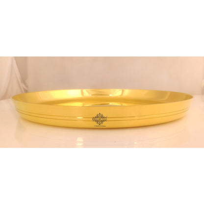 Pure Brass Shine Finish Lining Design Thali/Plate  Diameter-36.83 cm