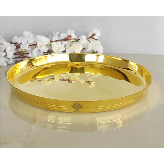 Pure Brass Shine Finish Lining Design Thali/Plate  Diameter-36.83 cm