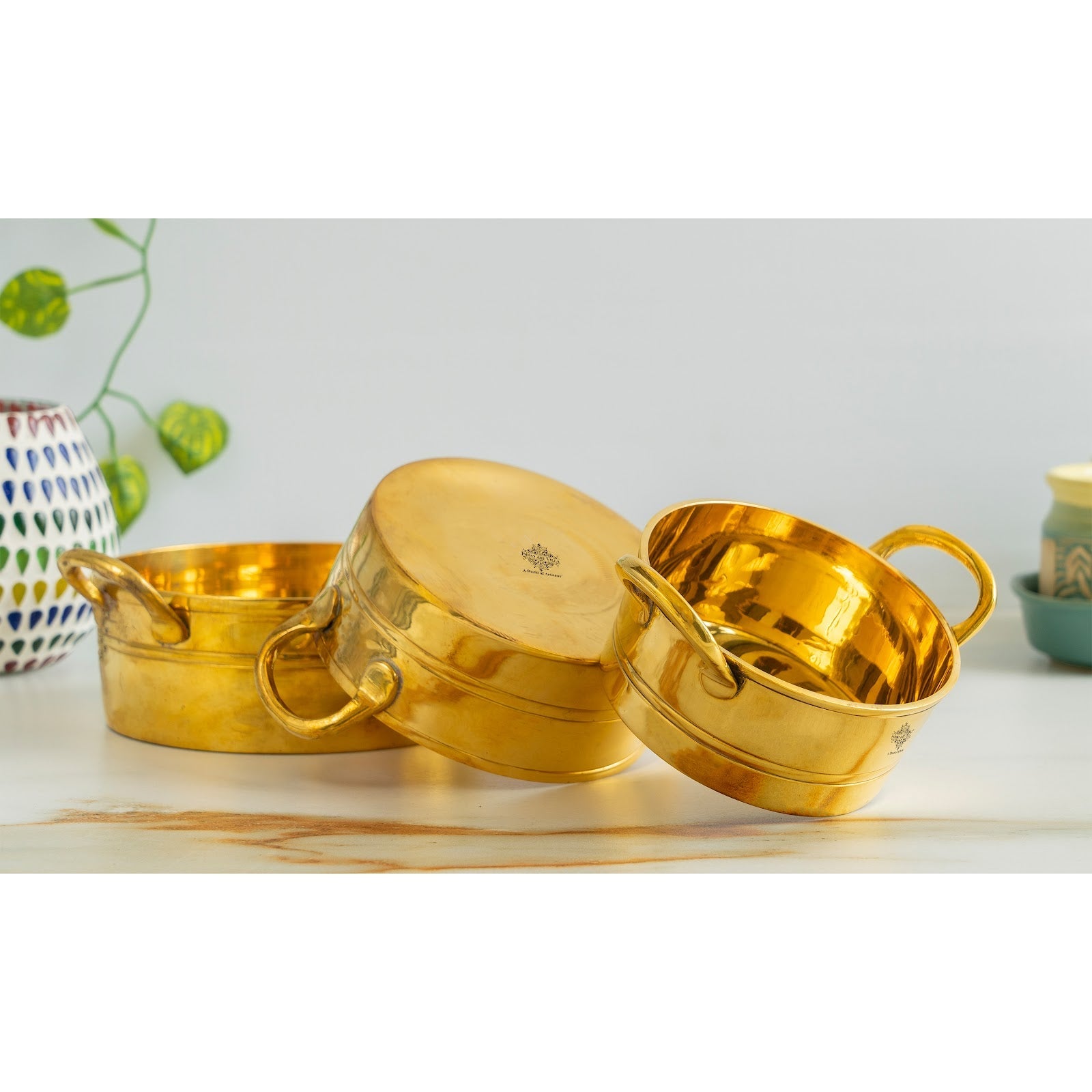 Pure Brass Serving Sauce Pan with Dual Handles - (Serving Only)