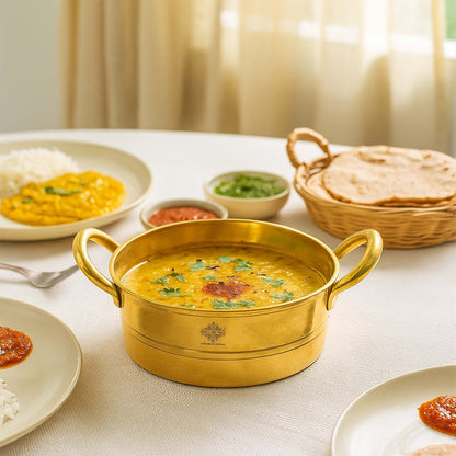 Pure Brass Serving Sauce Pan with Dual Handles - (Serving Only)