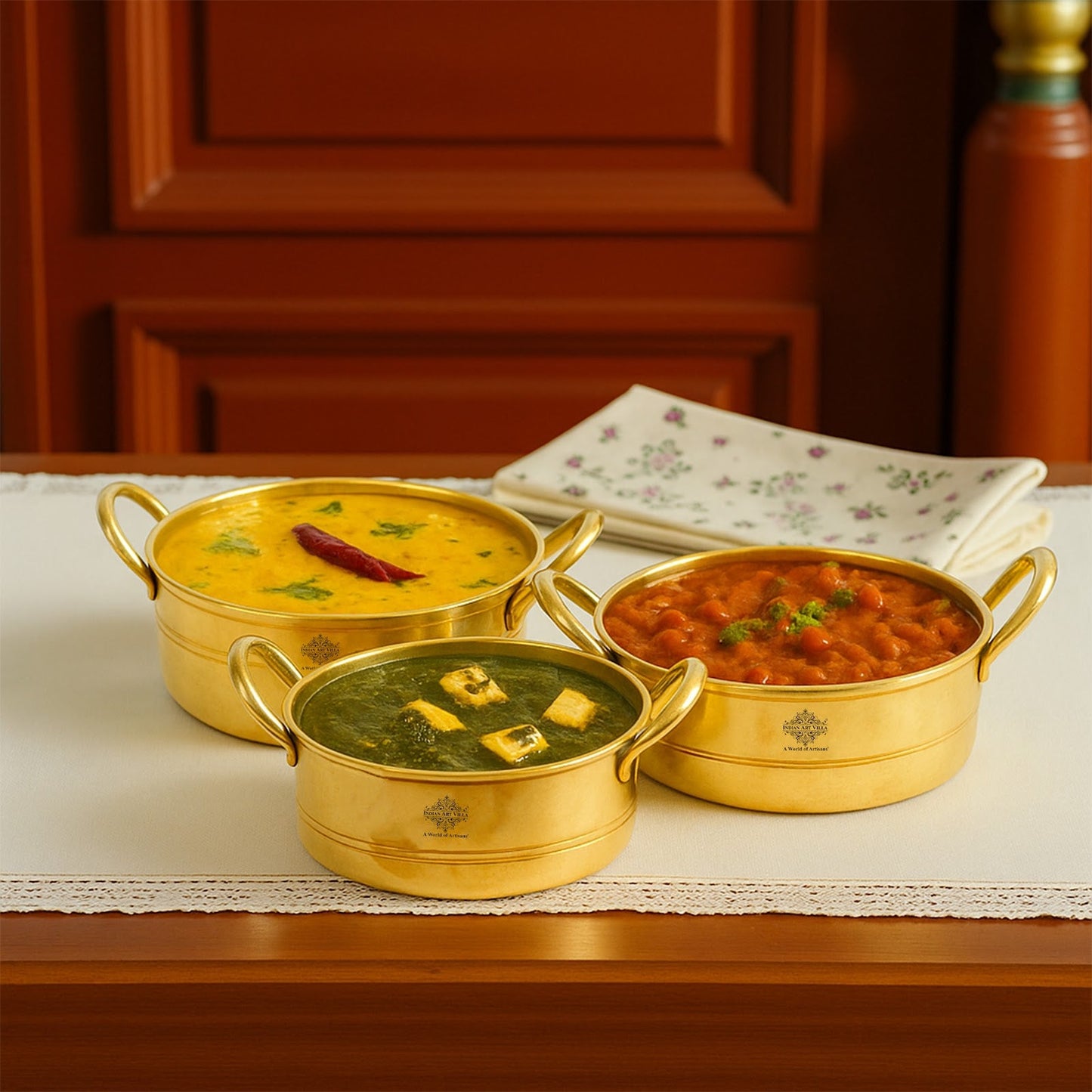 Pure Brass Serving Sauce Pan with Dual Handles - (Serving Only)