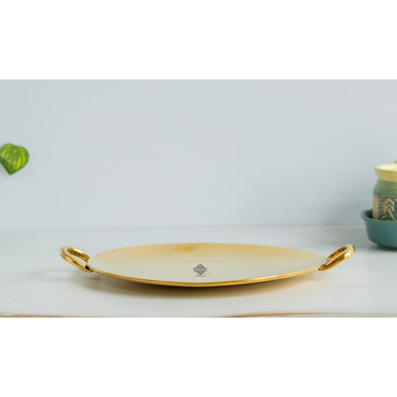 Elegant Brass Tawa with Dual Handles, Traditional Indian Cookware