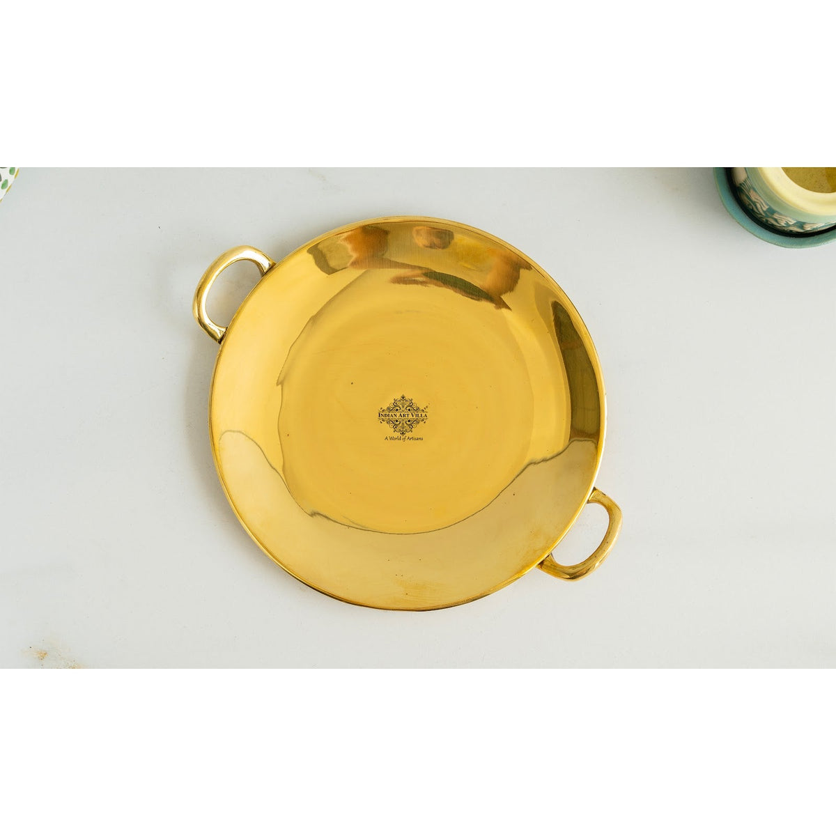 Elegant Brass Tawa with Dual Handles, Traditional Indian Cookware