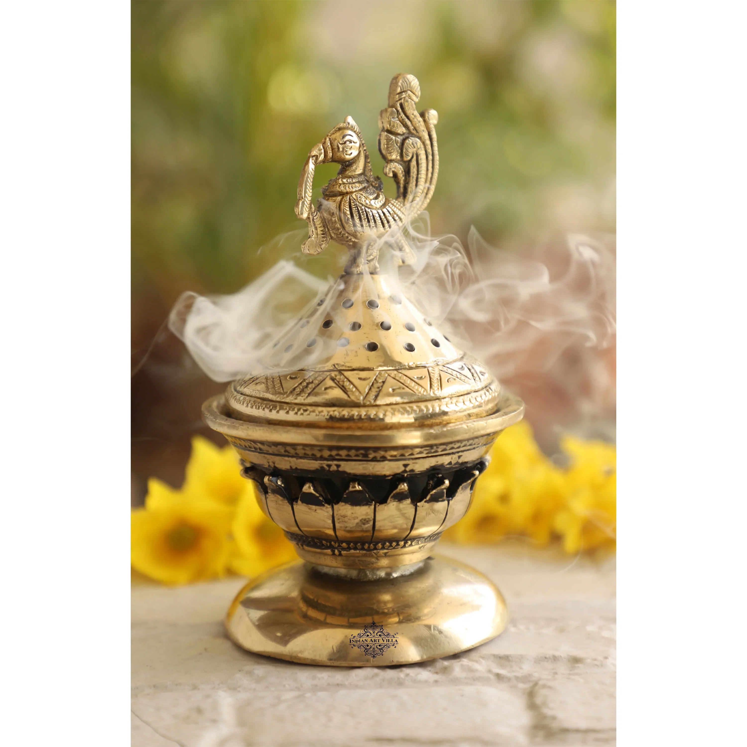 Brass Dhopp Dani with Antique Peacock Design, Idol for Home & Tempel Pooja, Size-6.5x10.16 cm